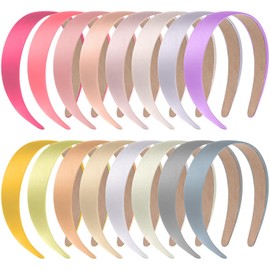 anezus Paquete de 16 Diademas de Satén de 2,5 Cm (1 Pulgada) con Cinta Antideslizante, Lisas Y Rígidas, Ideales para Manualidades Y Accesorios para El Cabello (Colores Pastel).