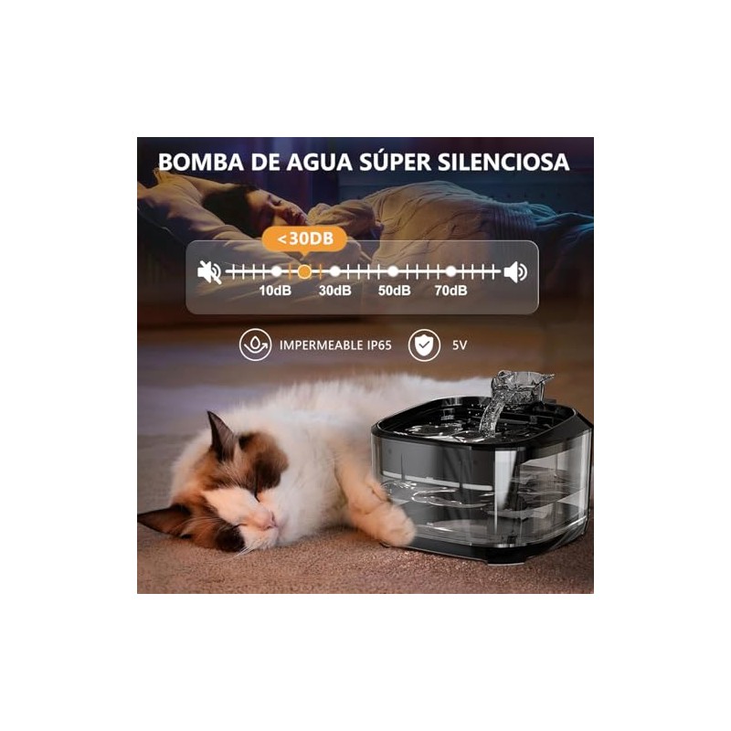 4L/135oz Bebedero para Gato con Luz LED, Fuente de Agua
