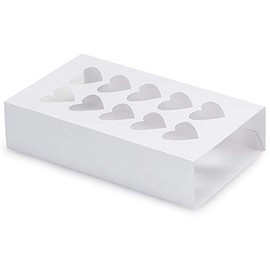 100 PK, White Macaron & Cookie Sleeve with Heart Window, 8.25 x 5 x 2" for Events, Birthday Parties, Upscale Events, Made in USA