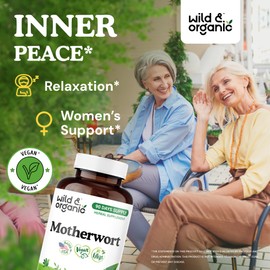 Wild & Organic Motherwort Capsules 1000 mg - Calmness & Women's Support - Natural Motherwort Supplement - 90 Days of Supply - 180 Vegan Herb Capsules - Non-GMO, Gluten-Free, No Additives
