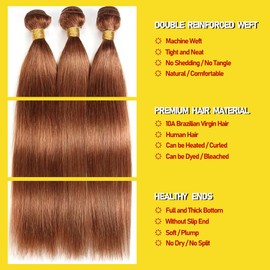 LUMWAV 12A Hair Extensions 08 Inch #30 Blonde Color Light Brown Straight Human Hair Bundles Double Weft 100% Unprocessed For Quick Weave Bundles