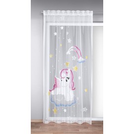 KAMACA Curtain with Concealed Loops and Curtain Tape for Children's Room Voile White Transparent Ready-Made Curtain with Wonderful Motif Children's Curtain H x W 245 x 140 cm (Pony)
