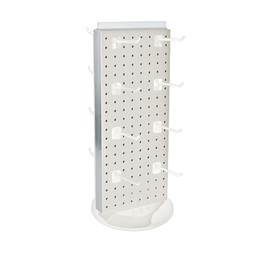 Azar Displays 700508-WHT-4W16 8-Inch W by 20-Inch H Revolving Black Pegboard Counter Display with 16-Pack of 4 inch Locking Hooks, White