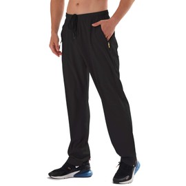 AIRIKE Athletic Pants for Men Water Resistant Quick Dry Lightweight Polyester Workout Warm Up Hiking Sweatpants with Pockets Black