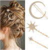 Matomtak 星 月 ヘアクリップ 3本 おしゃれ ラインストーン ヘアピン ゴールド スリーピン