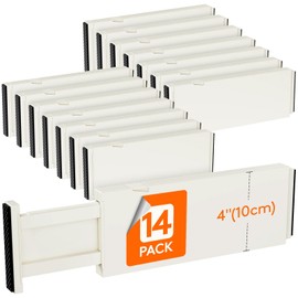 Lifewit 14 Pack Drawer Dividers 4" High, 11-17" Adjustable Drawer Organizers for Clothes, Expandable Dresser Separators in Bedroom/Bathroom/Kitchen/Fridge/Office Organization and Storage, Beige