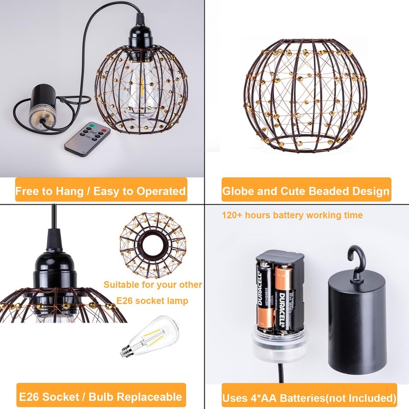 Hanging Pendant Lights, Battery Operated Outdoor Chandelier with Warm White