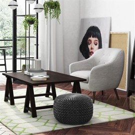 Pemberly Row Contemporary Boho Round Pouf in Slate Gray Velvet Fabric