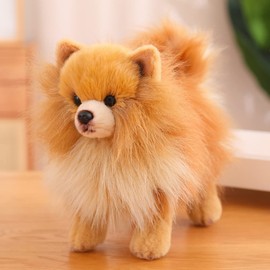 pangcangshu Realistic Pomeranian Stuffed Dog Plush Toy Cute Simulation Pets Fluffy Baby Dolls Puppy Home Decor Animal Model Gifts Children (Brown,11 inch)