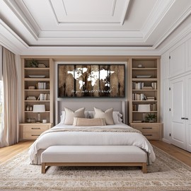 Flintis Large World Map Wall Art Go Ye Into All The World Pictures Wall Decor Abstract Canvas Painting Print Artwork Decoration Framed for Living Room Bathroom Master Bedroom Office 60L x 30W