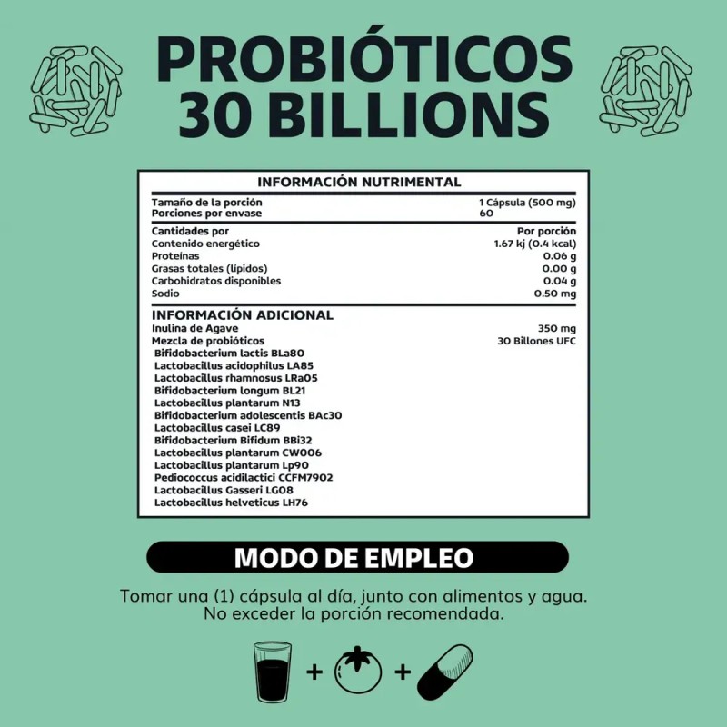 Probioticos 30 Billion Ufc + Prebióticos (prebiotic) + Inulina De