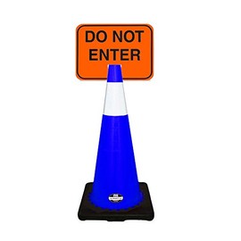 RK-Safety 28" Blue Cone, Black Base with One 6" Reflective Tape, Plus Cone Sign 28 "Do Not Enter", (Cone-2 ea + Cone Sign-2 ea)