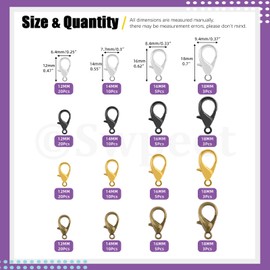 Swpeet 152 Pieces 12-18 mm Length 4 Sizes Lobster Clasps Mixed Colours Kit, Jewellery Clasp Connectors End Chain Clasps for DIY Jewellery Making Necklace Bracelet Mounting Hooks
