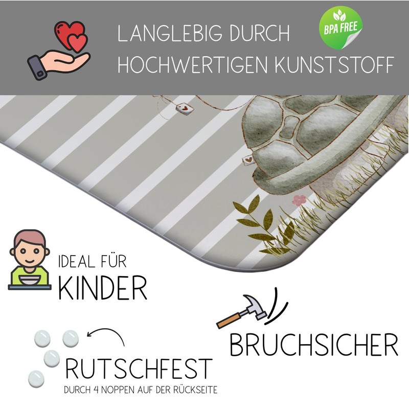 CreaDesign, Children's Breakfast Board with Name, Plastic Friends Turtle, Non-Slip