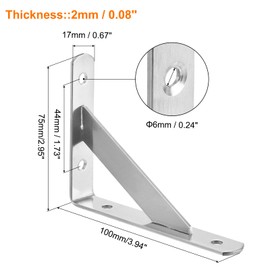 sourcing map Shelf Brackets, 4Pcs 4" x 0.7" - Stainless Steel Solid Triangle Bracket with Screws, Removable Support L Brackets for DIY Floating Table Shelf (2mm Thick)