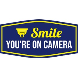Fancy Plus Smile You're On Camera Wall or Door Sign| Home and Business Security Signage -Small