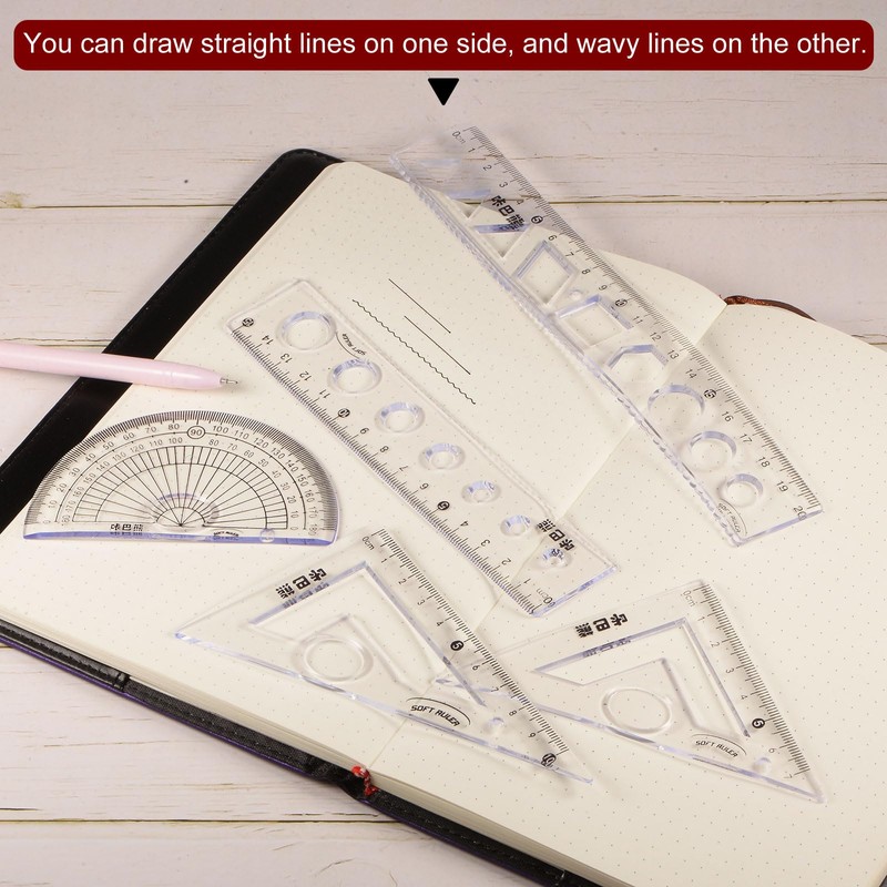 HARFINGTON 8piece Math Ruler Set 15cm Soft Straight Ruler Protractor