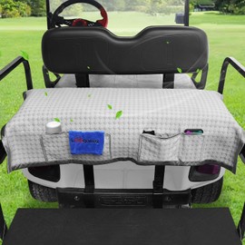LEAPGOMAX Golf Cart Rear Seat Cover, Universal Cooling Ice Silk Golf Cart Back Seat Blanket for EZGO Club Car Yamaha, Breathable Fabric with 4 Pockets and Safety Straps