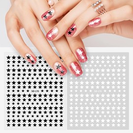 8 Sheets Star Nail Stickers 3D Glitter Shiny Self-Adhesive Nail Art Sticker Gold Silver White Black Luxury Star Nail Design Decals DIY Manicure Decoration Supplies for Women Girls