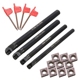 18-Piece Lathe Drill Bar Set, 7/8/10/12 mm S07K / S08K / S10K / S12M-SCLCR06 CNC Lathe Drill Bar Turning Tool Holder with 10 CCMT060204 Inserts 4 Wrenches