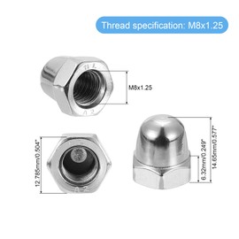 sourcing map M8x1.25 Acorn Cap Nuts, 30Pcs 304 Stainless Steel Dome Cap Head Acorn Nut Hardware Nuts for Bolt Cover, Silvery