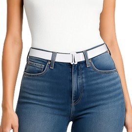 JASGOOD Elastic Belts for Women Stretch Belt with Plastic Flat Buckle No show Belt for Jeans Pants