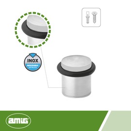 Amig - Stainless Steel Stop with Rubber for Passage Doors, Includes Fixing Accessories | Door Blockers - Prevents Bumps and Protects The Wall