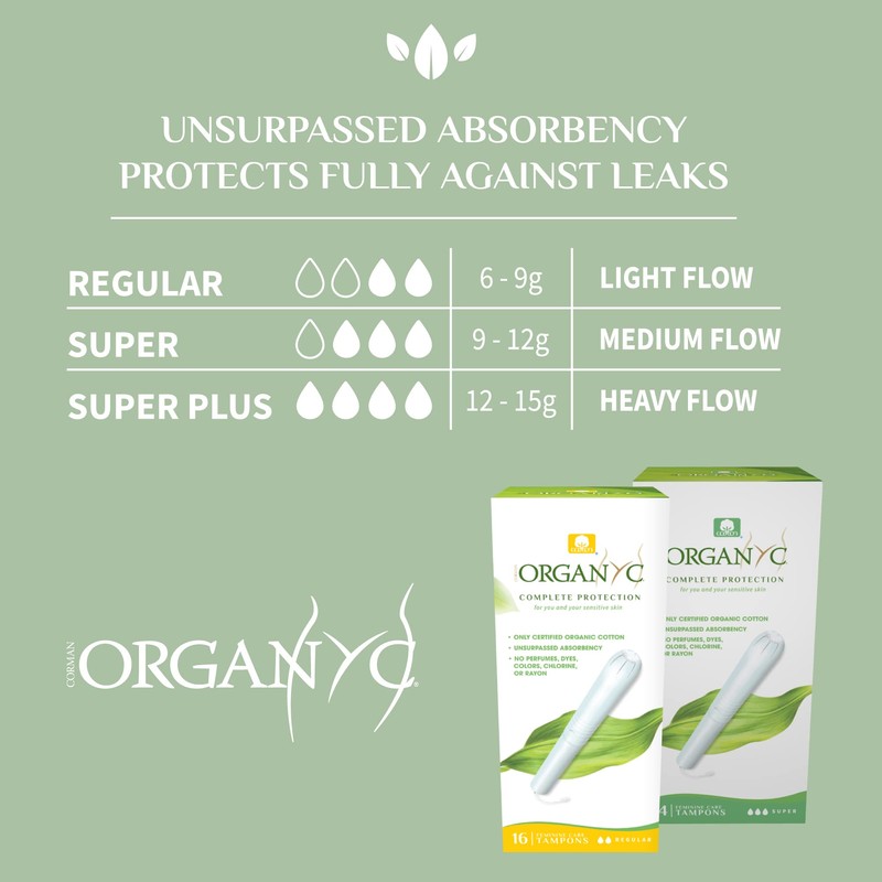 Organyc 100% Certified Organic Cotton Tampons, No Applicator, Super, 16