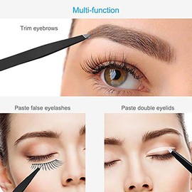 4 Pack Eyebrow Tweezers, Stainless Steel Slant Tweezer Set and Pointed Hair Removal Tweezers, Precision Tweezers for Ingrown Hair, Eyebrows Plucking, Daily Beauty Tool (black)