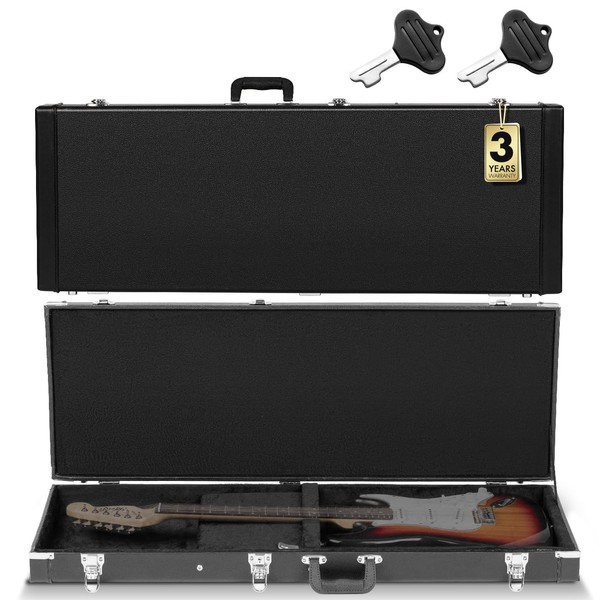 CAHAYA HardShell Wood Case Electric Guitar Hard Case Rectangle Shaped Guitar Case Hardshell for Standard Electric Guitars with Lock Latch Keys Black CY0209