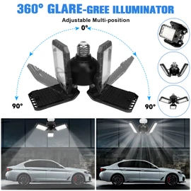 LED Garage Lights 2 Pack -80W, 8000LM 6500K Led Shop Light with 3 Deformable Panels, Basement Barn Light Garage Ceiling Lights, E26 for Garage, Warehouse, Shop, Basement