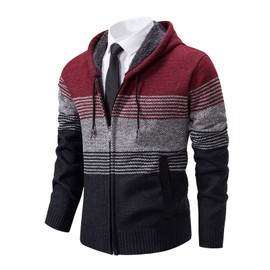 Mylldey Mens Hoodies Knit Sweater, Full Zip Fleece Lined Cardigan Sweaters Casual Regular Fit Knit Hooded Men Sweater Jacket(WineRed, XL)