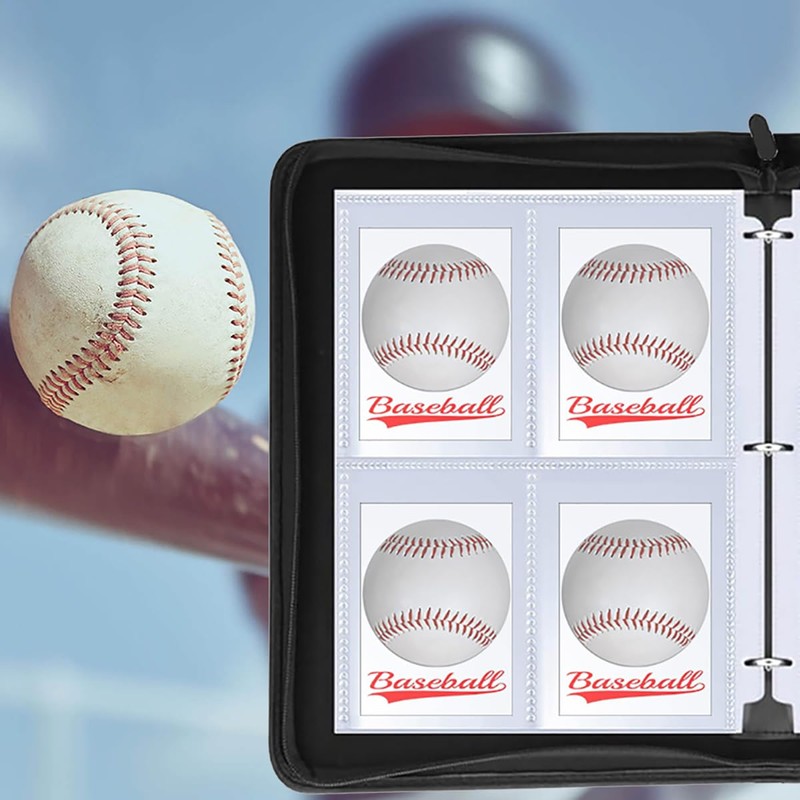 Baseball Card Binder Album Holder 400 Pockets Leatherette Zip Folder