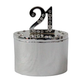 Widdle Gifts Ltd Milestones Silver & Diamante Trinket Box with Number Top - 21st Birthday
