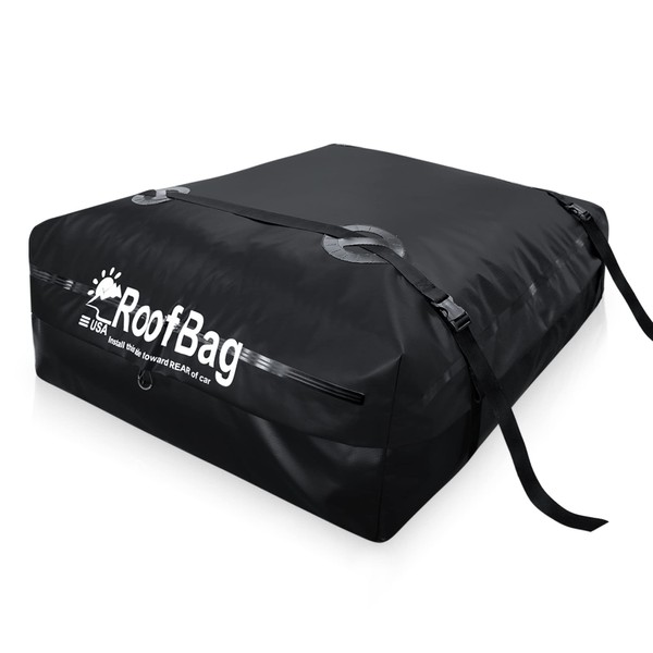 RoofBag Car Rooftop Cargo Carrier 17 Cubic, Waterproof Roof Bag Top Luggage Storage Carriers for Any Car with/ Without Rack Cross Bar Including Anti-Slip Mat + 8 Strong Nylon Straps + Storage Bag + 3 Duffle Bags