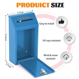 Metal Locking Mailbox Wall Mounted RustMail Case Lockable Mail Letterbox Suggestion Box for Home Office Outdoor Door, 10.24 x 5.71 x 2.75 Inch (Blue)