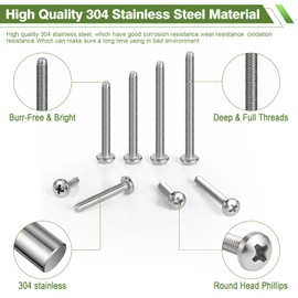 #8-32 Machine Screws,112Pcs Machine Screws Assortment kit Assorted 1/2 to 2inch Long,304 Stainless Steel Phillips Pan Head Screws Bolts for Electrical Wall Socket,Household Repairs,Machine Screws