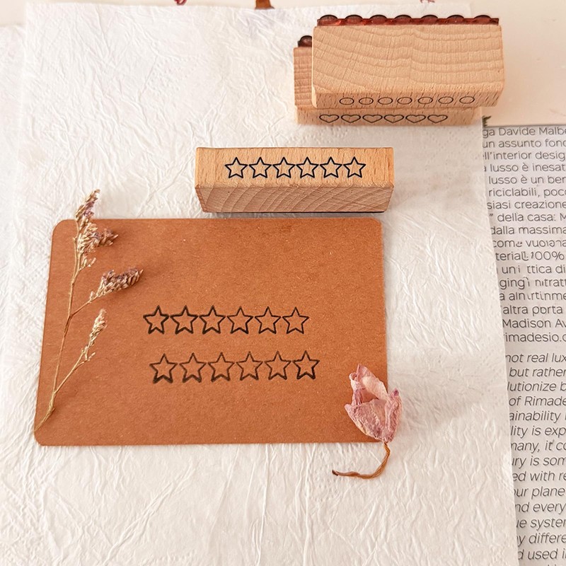 Wissppoott 3-Piece Wooden Rubber Stamp Set - 6-Star Rating Stamp,