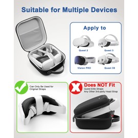 Krypthos Hard Carrying Case Compatible with Meta Quest 3S/Quest 3/Quest 2/Vision Pro, Portable VR Gaming Headset and Touch Controllers Case with Lens Protector, for Travel and Home Storage (Black)