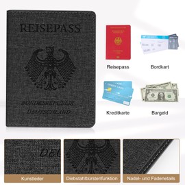 Cinocratic Passport Holder with RFID Blocker, Passport Cover Made of Artificial Leather for Passport, Credit Cards & IDs, Passport Cover for Men and Women, black, Modern