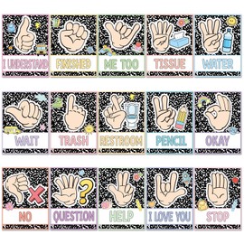 MotiMind 15 Pcs Classroom Hand Signal Cards Signal with Adhesive Tapes Decor Classroom Learning Bulletin Board Hand Signals Language Posters for Teachers Students Visual Cues(Composition Notebook)