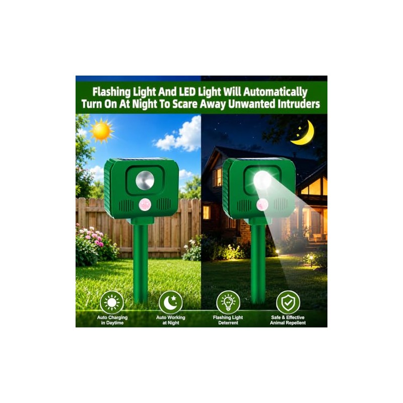 4PACK Solar Animal Repellent Ultrasonic,Sonic Cat Repellent Outdoor Deer&Repellent Devices