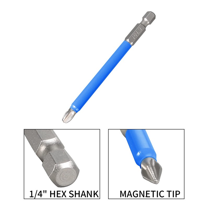 Bonsicoky 10Pcs PH3 x 90mm Magnetic Anti-Slip Drill Bits, Phillips