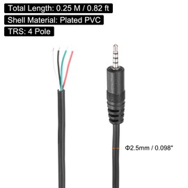 MECCANIXITY 2.5mm Aux Cable Replacement Audio Cable Cord, 0.8ft 4 Pole Male to Bare Wire Audio Cable, Stereo Sound Audio Cable Cord for Earphones, Smart Phones, Speakers,Black 2 Pcs