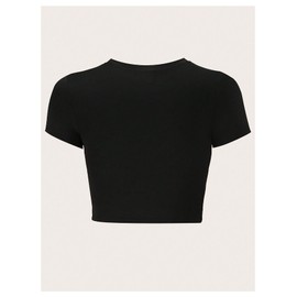 Verdusa Women's Y2K Tees Funny Shirts Letter Print Crop Tops 90s T-Shirt Vintage Outfit Black Medium