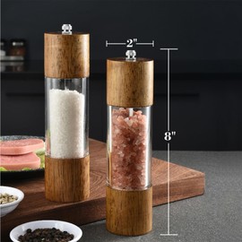 Nedyfix Advanced Acrylic Salt and Pepper Grinder, Wooden Pepper Grinder, Durable Ceramic Grinder with Adjustable Thickness for Grinding