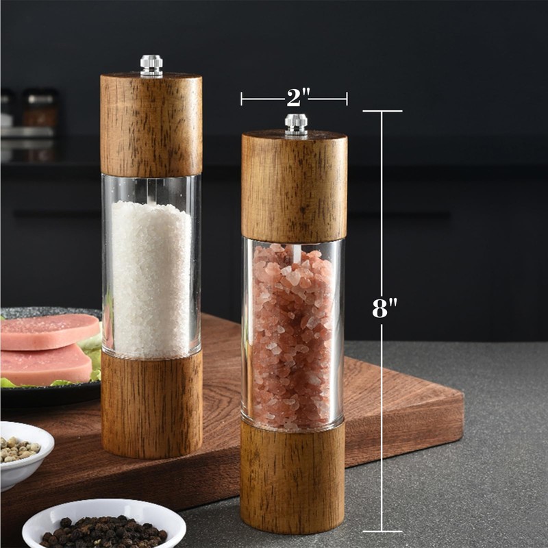 Nedyfix Advanced Acrylic Salt and Pepper Grinder, Wooden Pepper Grinder,