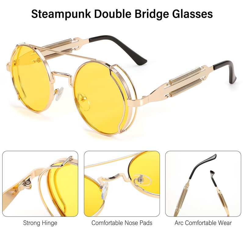 FEISEDY Retro Round Steampunk Sunglasses Lennon Hippie Glasses Metal Frame