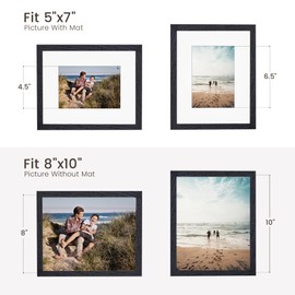 8 x 10 Picture Frame, 8x 10 Photo Frame, 8x10 Frame Matted to 5x7 with Tempered Real Glass for Wall Home Office Decor, Rustic Natural Solid Oak Wood Frame 8 by 10 for Wall & Tabletop Display for Wall Home Decor- Black，1 PC