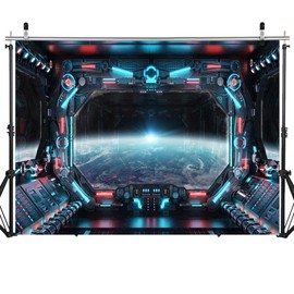 SJOLOON Spaceship Interior Backdrop Planet Earth Backdrop Exploration Science Fiction Spacecraft Photography for Studio Props Photoshoot 12688 (8x6FT)